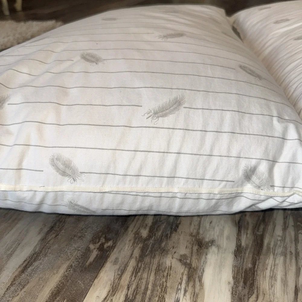 Set Of 2 Vintage White Down Feather Pillow Pillows 25X18 Inch Good Fill
